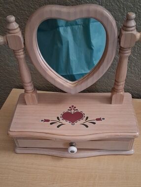 Natural Wood Heart Mirror Jewelry Box $25 Firm